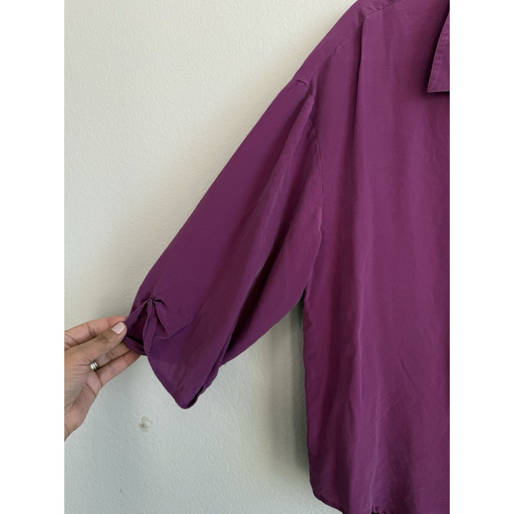 Maeve Anthropologie Silk Blouse Women's Large Magenta Cut Out Long Sleeve Career - Picture 4 of 11
